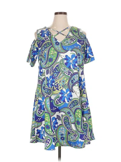 Pre-owned Shein Curve Short Sleeve Blouse In Blue