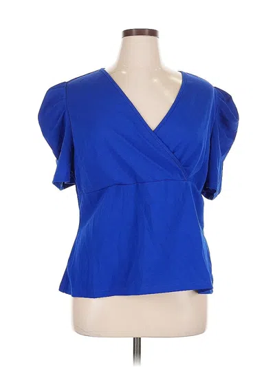 Pre-owned Shein Curve Short Sleeve Blouse In Blue