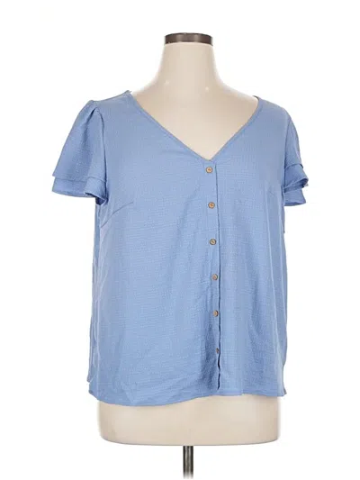 Pre-owned Shein Curve Short Sleeve Blouse In Blue