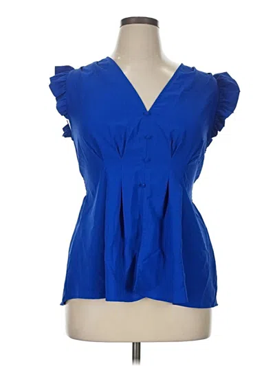 Pre-owned Shein Curve Short Sleeve Blouse In Blue