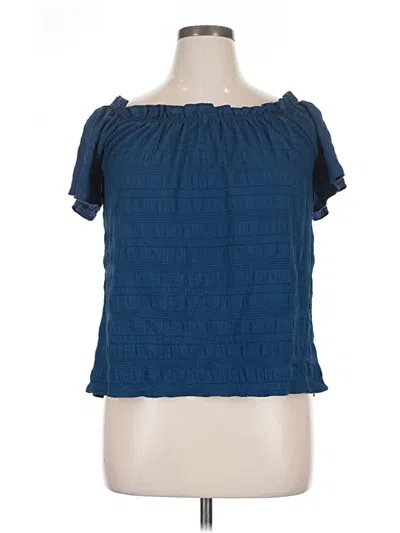 Pre-owned Shein Curve Short Sleeve Blouse In Blue