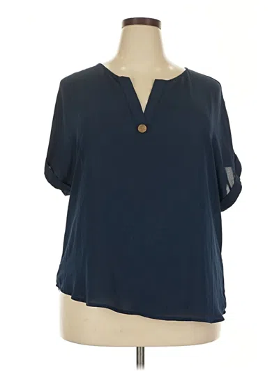 Pre-owned Shein Curve Short Sleeve Blouse In Blue
