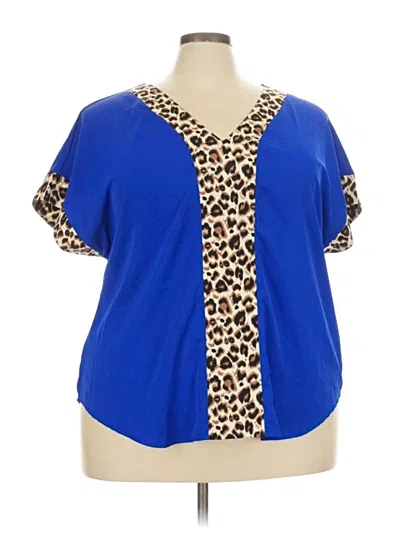 Pre-owned Shein Curve Short Sleeve Blouse In Blue