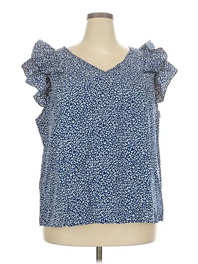 Pre-owned Shein Curve Short Sleeve Blouse In Blue