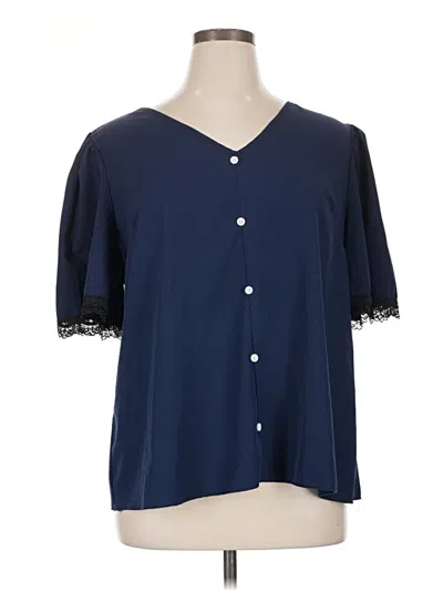 Pre-owned Shein Curve Short Sleeve Blouse In Blue