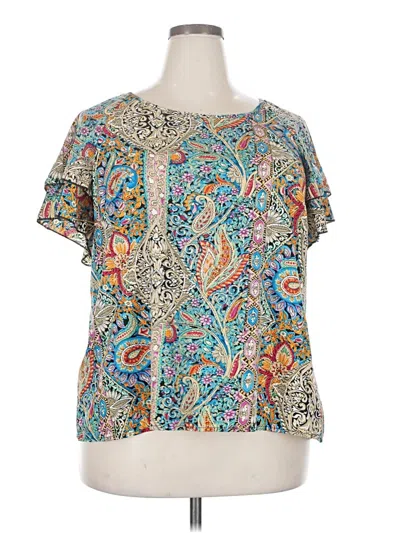 Pre-owned Shein Curve Short Sleeve Blouse In Blue
