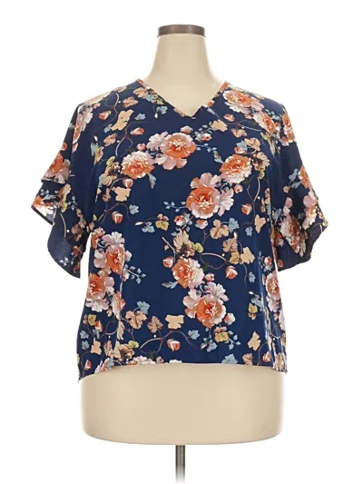 Pre-owned Shein Curve Short Sleeve Blouse In Blue