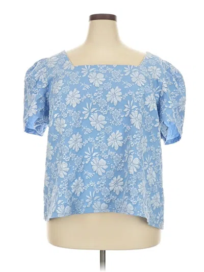 Pre-owned Shein Curve Short Sleeve Blouse In Blue