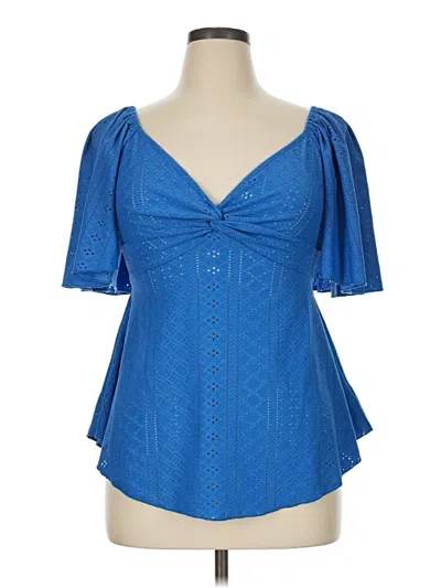Pre-owned Shein Curve Short Sleeve Blouse In Blue