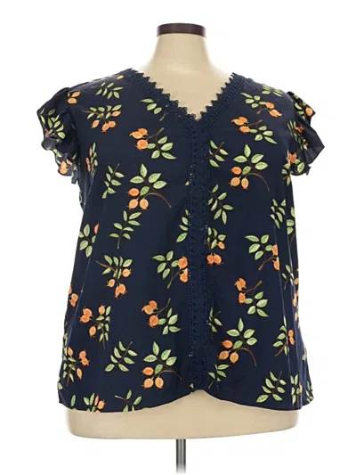 Pre-owned Shein Curve Short Sleeve Blouse In Blue