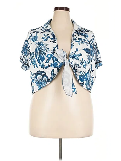 Pre-owned Shein Curve Short Sleeve Blouse In Blue