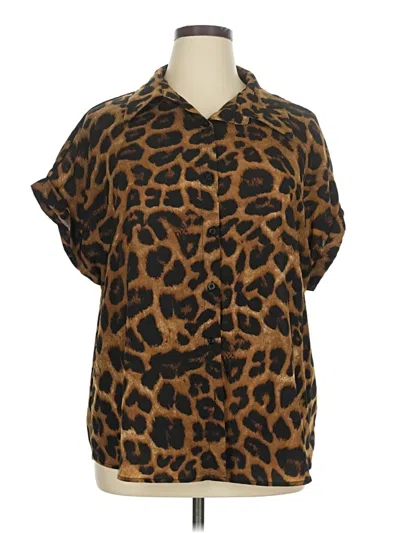 Pre-owned Shein Curve Short Sleeve Blouse In Brown