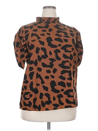 Pre-owned Shein Curve Short Sleeve Blouse In Brown