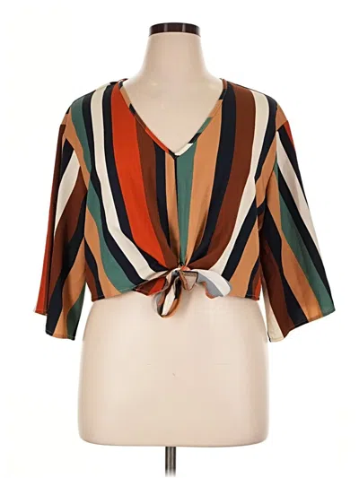 Pre-owned Shein Curve Short Sleeve Blouse In Brown