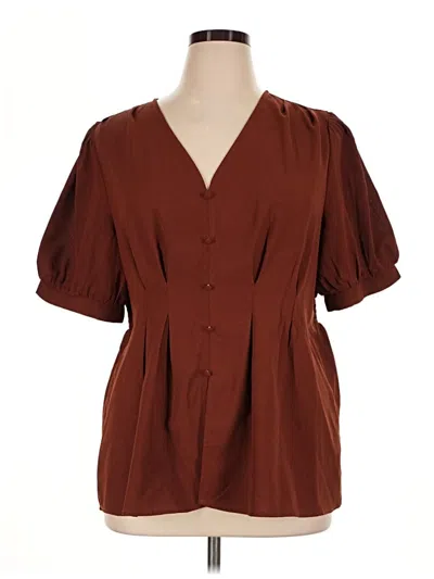 Pre-owned Shein Curve Short Sleeve Blouse In Brown