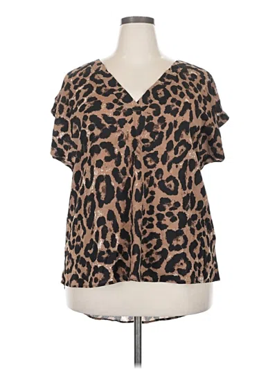 Pre-owned Shein Curve Short Sleeve Blouse In Brown