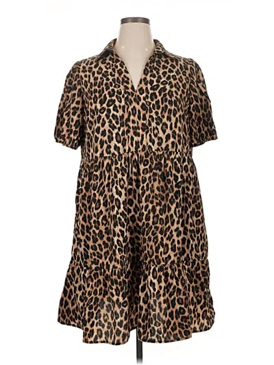 Pre-owned Shein Curve Short Sleeve Blouse In Brown