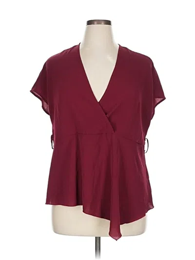 Pre-owned Shein Curve Short Sleeve Blouse In Burgundy