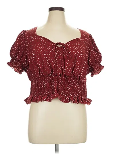 Shein Curve Short Sleeve Blouse In Burgundy