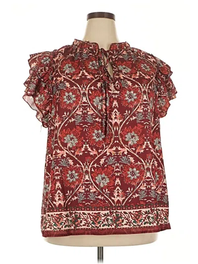 Pre-owned Shein Curve Short Sleeve Blouse In Burgundy