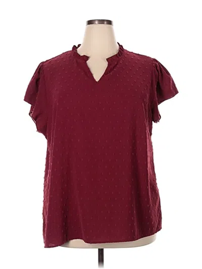 Pre-owned Shein Curve Short Sleeve Blouse In Burgundy