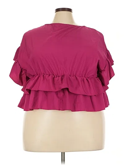 Pre-owned Shein Curve Short Sleeve Blouse In Burgundy