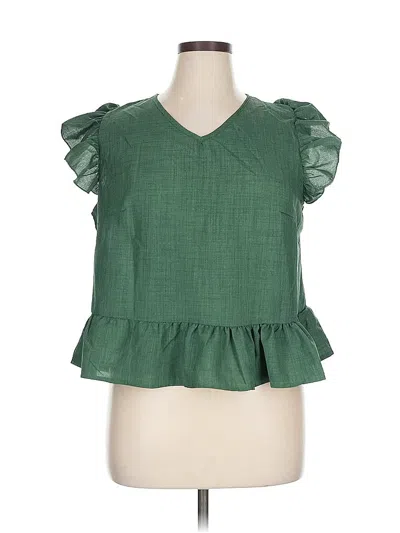 Pre-owned Shein Curve Short Sleeve Blouse In Green