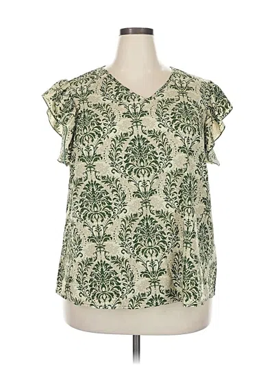 Pre-owned Shein Curve Short Sleeve Blouse In Green