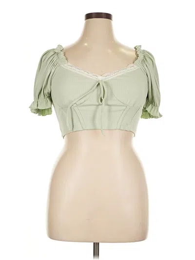 Pre-owned Shein Curve Short Sleeve Blouse In Green