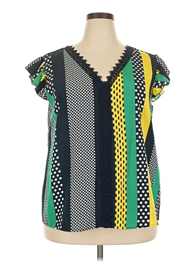 Pre-owned Shein Curve Short Sleeve Blouse In Green