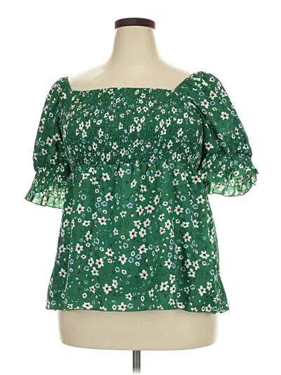 Pre-owned Shein Curve Short Sleeve Blouse In Green