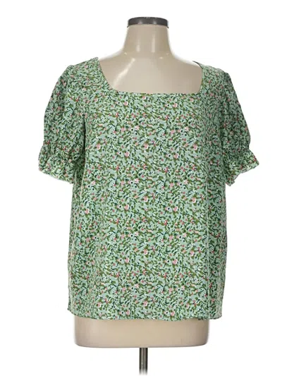 Pre-owned Shein Curve Short Sleeve Blouse In Green