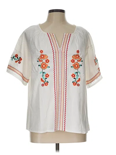 Pre-owned Shein Curve Short Sleeve Blouse In Ivory