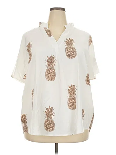 Pre-owned Shein Curve Short Sleeve Blouse In Ivory