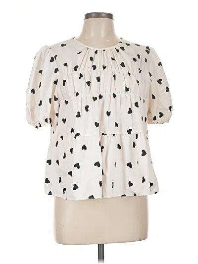 Pre-owned Shein Curve Short Sleeve Blouse In Ivory