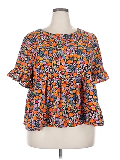Pre-owned Shein Curve Short Sleeve Blouse In Orange