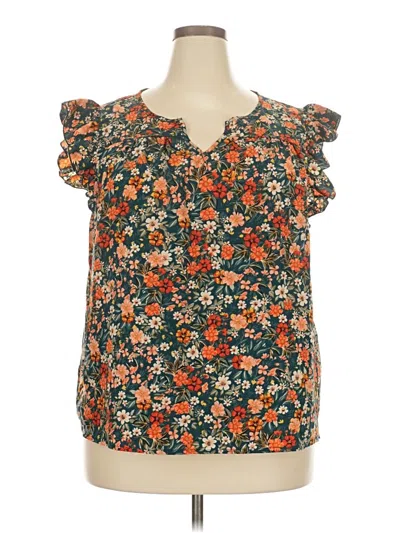 Pre-owned Shein Curve Short Sleeve Blouse In Orange