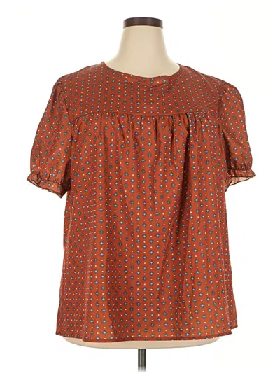 Pre-owned Shein Curve Short Sleeve Blouse In Orange