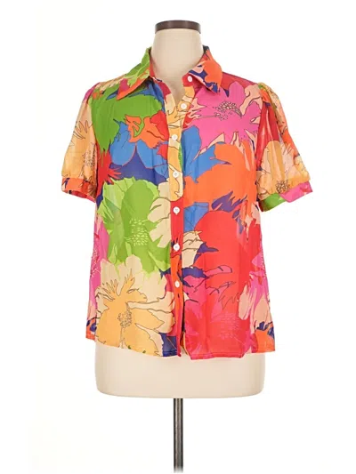 Pre-owned Shein Curve Short Sleeve Blouse In Orange