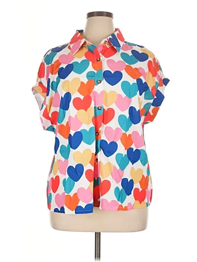 Pre-owned Shein Curve Short Sleeve Blouse In Orange