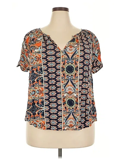 Pre-owned Shein Curve Short Sleeve Blouse In Orange