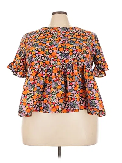 Pre-owned Shein Curve Short Sleeve Blouse In Orange