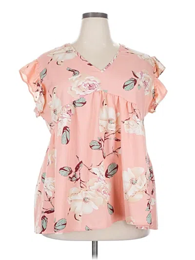 Pre-owned Shein Curve Short Sleeve Blouse In Pink
