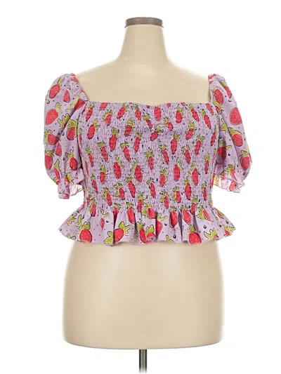 Pre-owned Shein Curve Short Sleeve Blouse In Pink