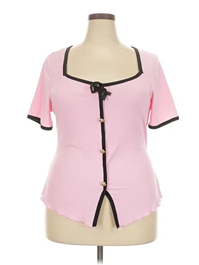 Pre-owned Shein Curve Short Sleeve Blouse In Pink