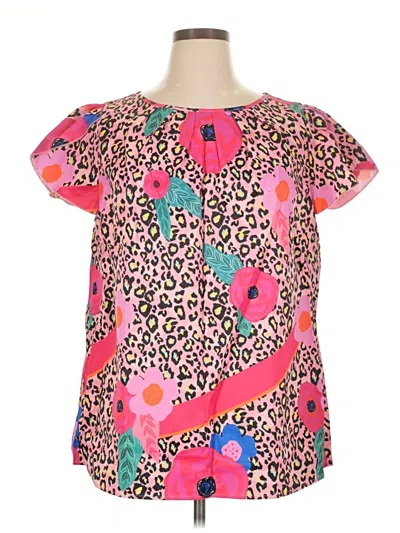 Pre-owned Shein Curve Short Sleeve Blouse In Pink