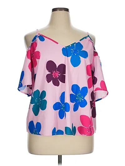 Pre-owned Shein Curve Short Sleeve Blouse In Pink