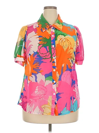 Pre-owned Shein Curve Short Sleeve Blouse In Pink