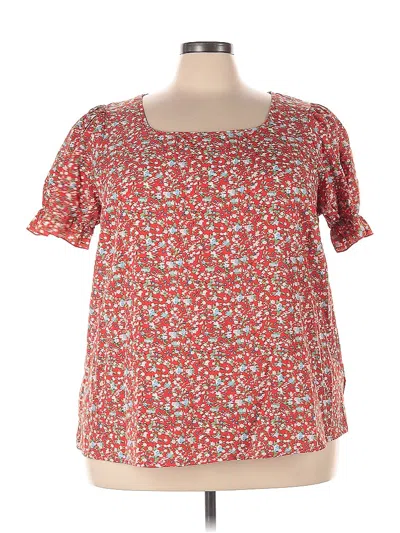 Pre-owned Shein Curve Short Sleeve Blouse In Red