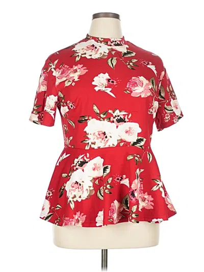Pre-owned Shein Curve Short Sleeve Blouse In Red